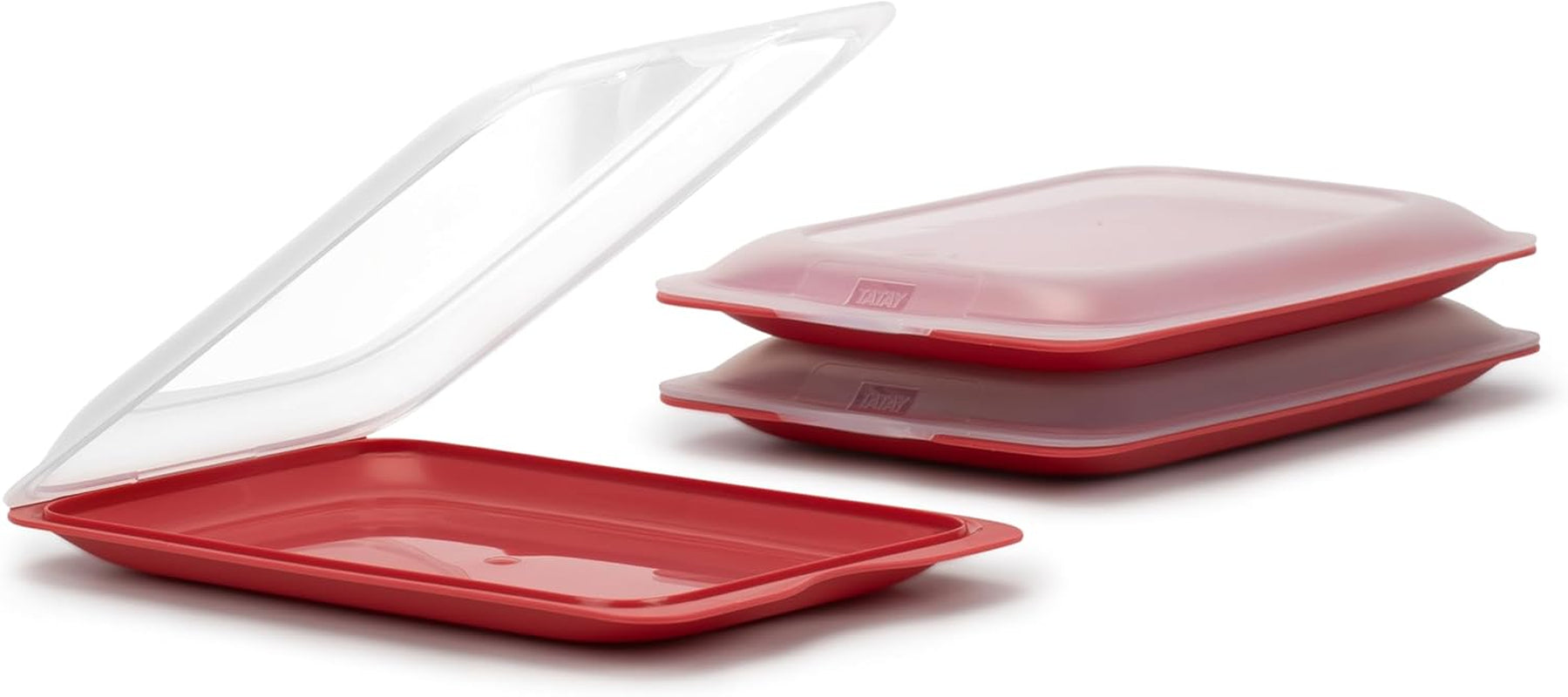 TATAY Fresh Slicer Box Lot de 4, sans BPA, réutilisable, empilable, lave-vaisselle et MWO, couleurs aléatoires. Mesures 17 cm x 3,2 cm x 25,2 cm Boîtes de conservation alimentaire Naty Shop Set 3 - Myrtille