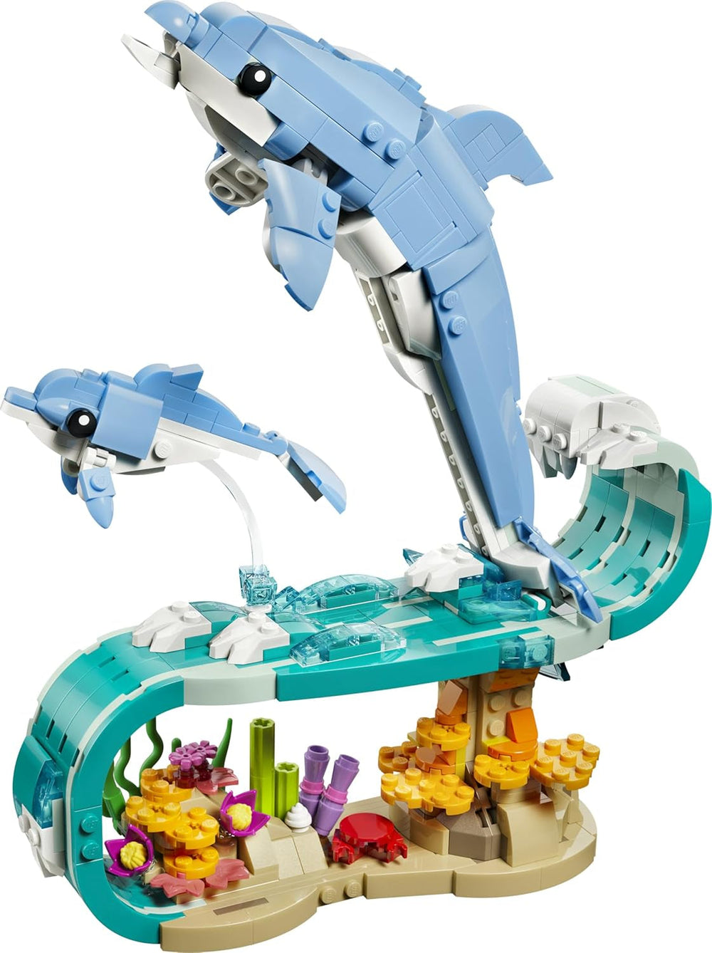 LEGO Creator 3-in-1-Set Meerestiere: Wunderschöne Delfine - Tierfiguren - Set mit 3 Optionen: Delfine, Seepferdchen & Krabbe - Spielzeug für Kinder ab 9 Jahren - Geschenk für Mädchen & Jungen - 31385