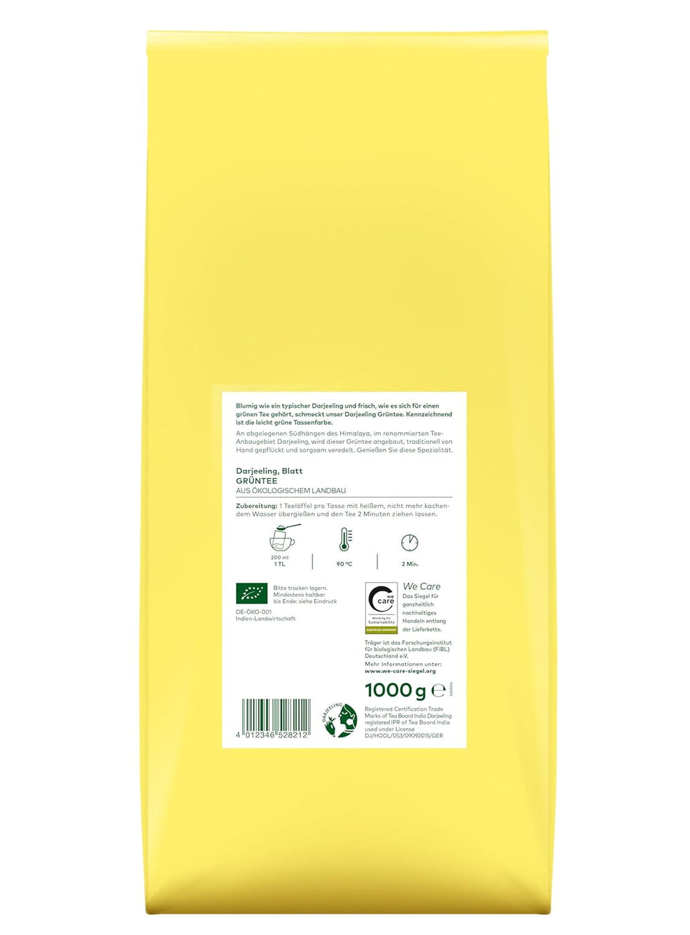 Lebensbaum Darjeeling Thé vert à feuilles entières, thé biologique, thé vert au goût de fleur fraîche, couleur vert clair, 1000g