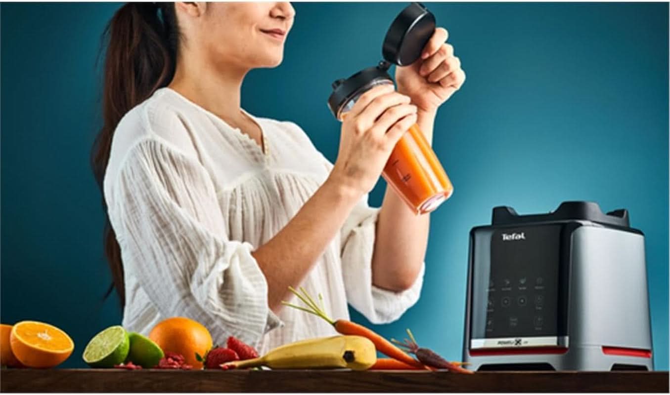 Tefal Infinymix Hochgeschwindigkeits-Standmixer, 5 Auto-Programme + Manuale Einstellung, 2.6-L-Tritan-Behälter, Inkl. Reisebecher/Stampfer/Rezeptheft 600 ml, argent, BL91HD31 mère et enfant Naty Shop