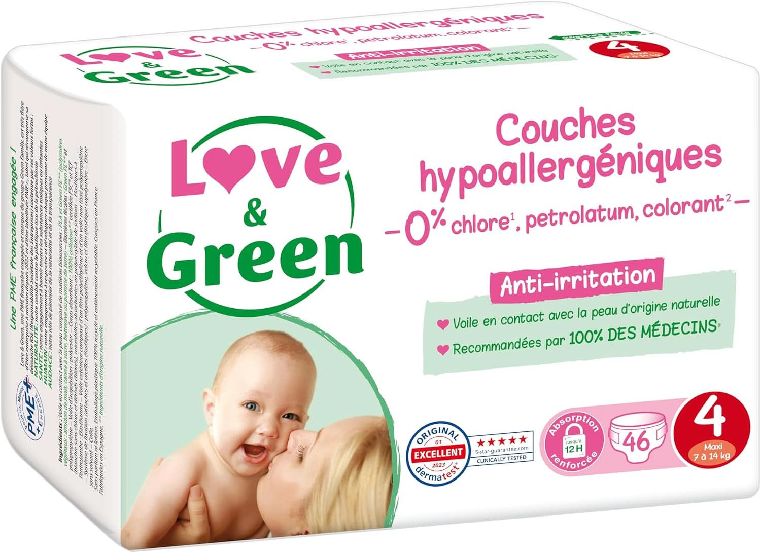 Love & Green, couches sans chlore, paquet pour 1 mois, taille 4 Mère et Enfant Naty Shop