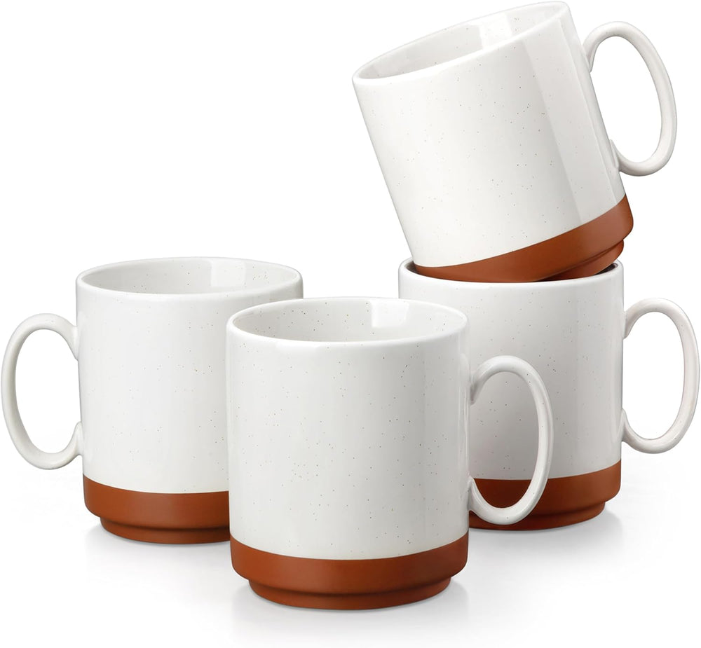 Ensemble de tasses à café MALACASA, ensemble de tasses en grès de 350 ml pour 4 personnes, tasses à café modernes pour thé, jus, latte, cappuccino, chocolat chaud. Va au lave-vaisselle et au micro-ondes, série TARA, blanc kaki