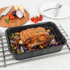 Russell Hobbs CW9161 Romano 34Cm Bräter en émail - Mit Gitter, Rechteckige Auflaufform Mit Rost, Spülmaschinenfest Ofenform, Grill Auflaufform, Bratform Für Backofen Ofenbeständig Bis 230 Degree Moules et plateaux pour la cuisson Naty Shop