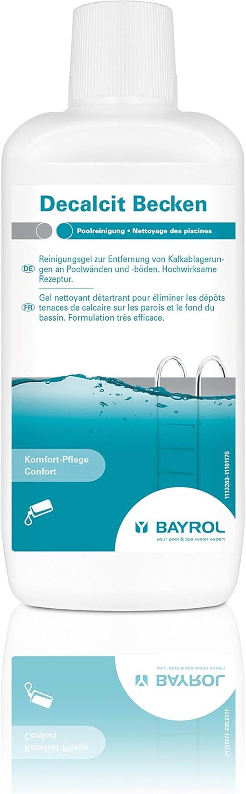 Gel de curățare pentru piscină BAYROL Decalcit 1 L pentru îndepărtarea depunerilor de calcar de pe pereții și podelele piscinei - Formulă extrem de eficientă - Dizolvă murdăria persistentă, calcarul și depunerile metalice