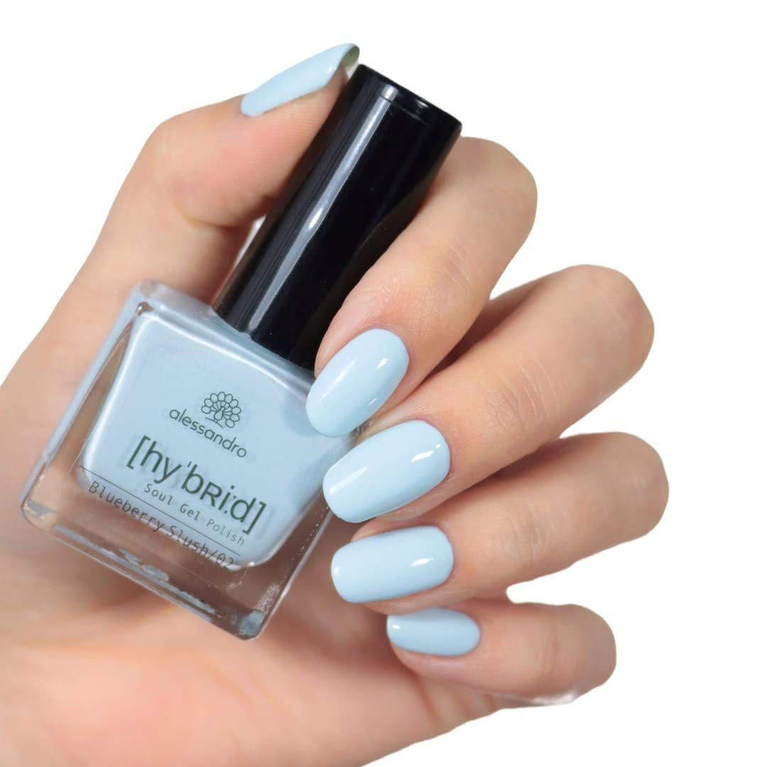Vernis à ongles HYBRIDE alessandro Blueberry Slush - bleu pastel - Des ongles parfaits en seulement 3 étapes, sans LED - dure jusqu'à 10 jours ! 8 ml