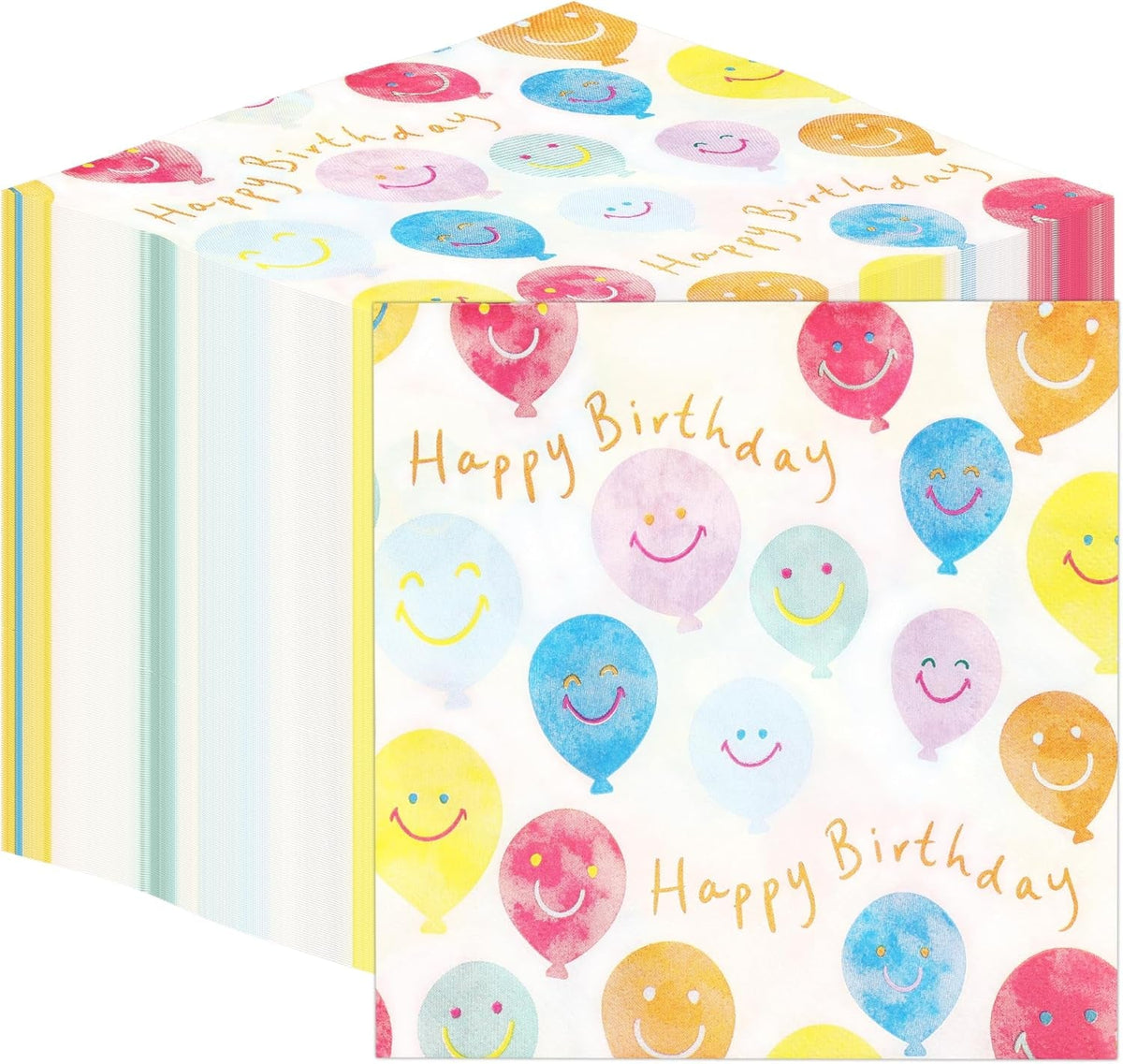 Serviettes de table en papier de haute qualité Happy Birthday Smiley Face Serviettes en ballon pour la restauration de fête Serviettes jetables écologiques compostables durables recyclables