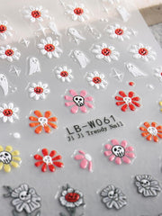 JMEOWIO Nagelsticker Halloween 9 Blatt Nail Art Sticker Selbstklebend Nagelaufkleber Süße Geisterblume Dekoration Nageldesign Zubehör