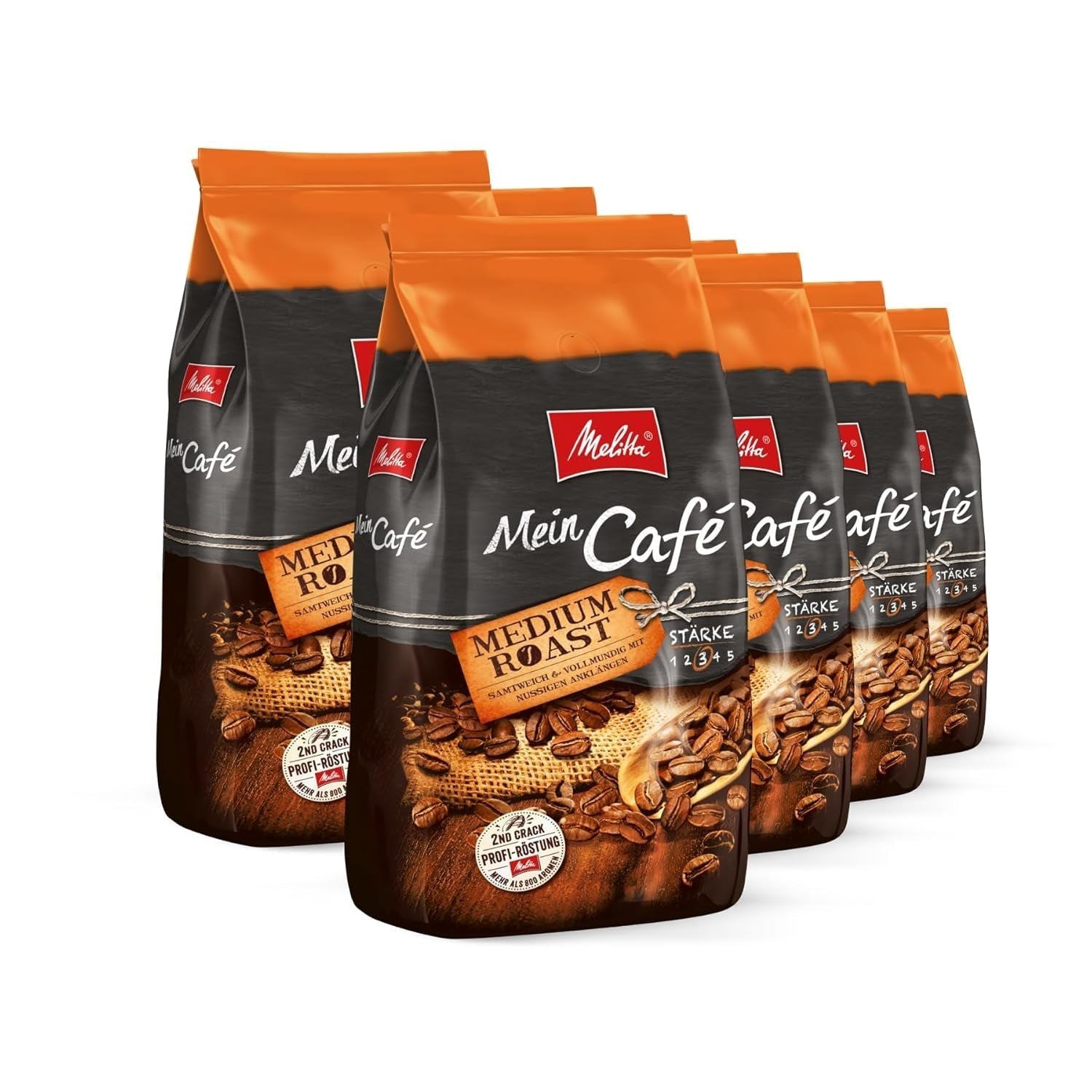 Melitta Mein Café torréfaction moyenne, grains de café entiers, non moulus, force 3/5 Naty Shop Coffee 8 x 1 Kg torréfaction moyenne