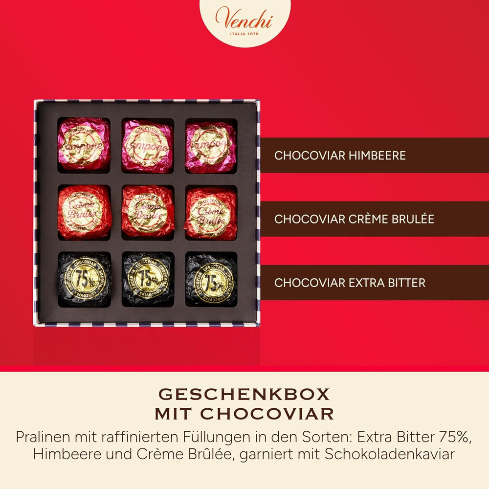 Venchi - Boîte de 9 Chocolats Assortis, 175g, Sans Gluten, Sans Colorants ni Conservateurs Artificiels, Idée Cadeau Saint Valentin