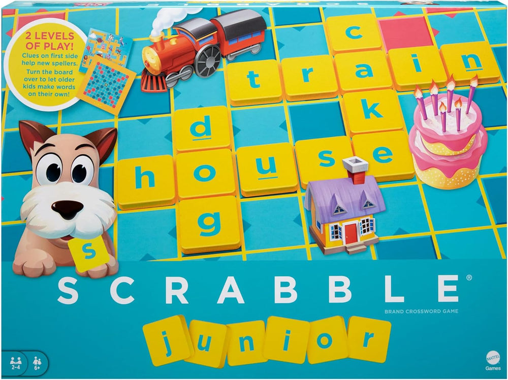 Mattel Games Scrabble Junior - Jeu de mots et jeu pour enfants, jeu de société adapté pour 2 à 4 enfants à partir de 6 ans, le design peut varier, version allemande, Y9670