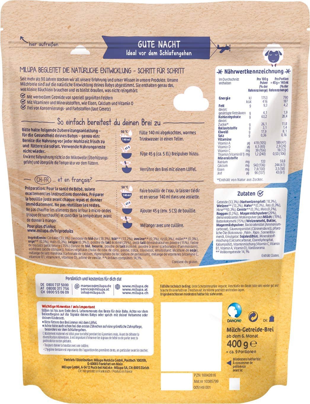 Milupa Milk Porridge Butter Biscuit - Porridge pour enfants sans huile de palme Mère et Enfant Naty Shop