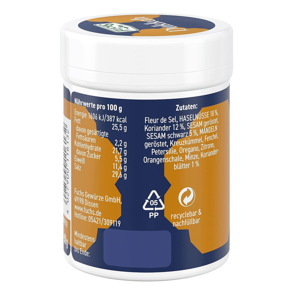 Fuchs Gewürze Gourmet Selection Naher Osten-Afrika – Dukkah Gewürzmischung, nachfüllbarer Gewürz Mix, zum Verfeinern von Fisch und Lamm, végétalien, 50 g