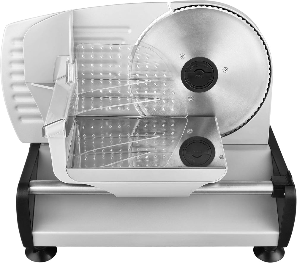 Allez! Trancheuse électrique universelle inox, lame inox 19 cm, contrôle de l'épaisseur de coupe jusqu'à 15 mm, 150 W Naty Shop Broyeurs et Trancheurs Argent 150 W