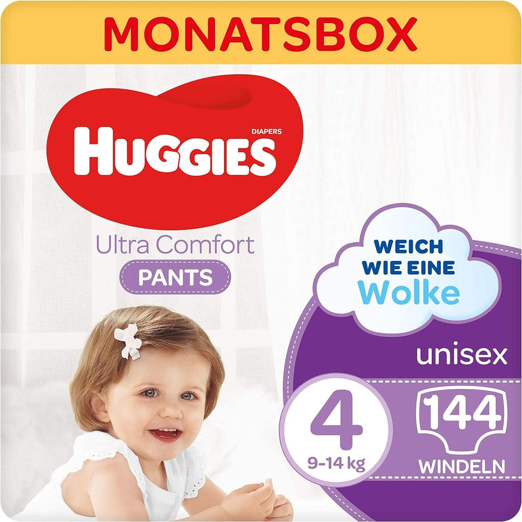 Huggies Ultra Comfort Pants mărimea 4, 9 - 14 kg, Pentru copii activi, Cu indicator de umezeală și tehnologie cloud waistband, 144 scutece Mama si Copilul Naty Shop