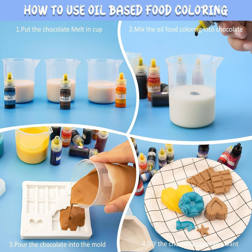 Fettlösliche Lebensmittelfarbe - 10 Farben Ölbasis Lebensmittelfarben Für Schokolade, Süssigkeit, Kuchen, Backen, Macaron - Colorant alimentaire concentré pour tortendeko, Buttercream, Fondant - Je 10Ml Naty Shop