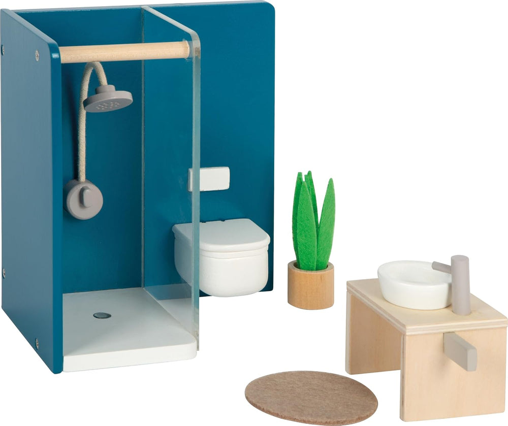 Small Foot Maison de poupée en bois de couleur naturelle – Toit-terrasse à 3 niveaux et ensemble de meubles de 51 pièces encourage le jeu créatif, convient aux enfants de 3 ans et plus, 12541