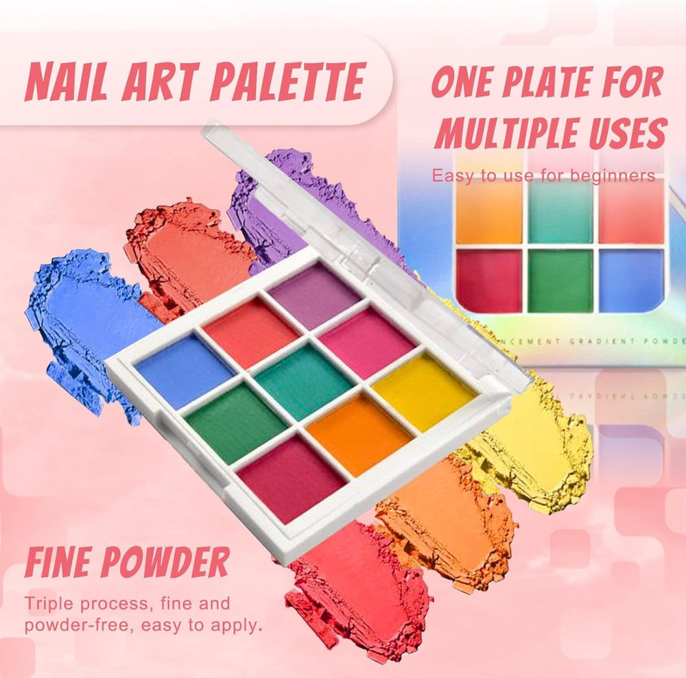 9 couleurs pigment pour ongles, poudre à ongles en poudre, 100 pièces de poudre pour nail art avec poudre métallique, poudre de poudre ombrée pour décoration d'ongles pour bricolage, B
