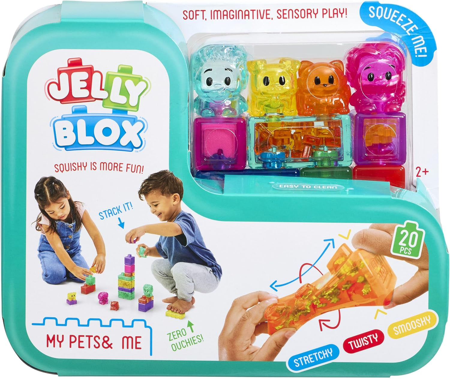 Jelly Blox - My Pets and Me Set, Mein Haustier und ich Set, 20 weiche Spielblöcke, Konstruktionsspielzeug für Kinder ab 2 Jahren, Dehnbare, weiche & Flexible Blöcke