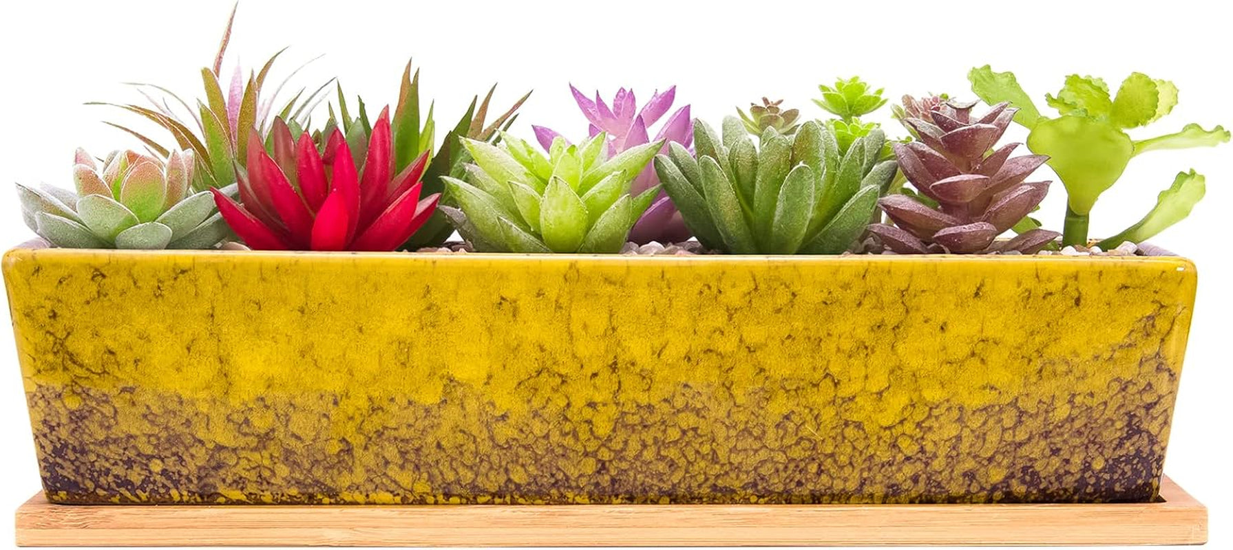 Ghivece ceramice pentru suculente, 30 cm, moderne, lungi, dreptunghiulare, recipient pentru flori cu tavă, cutie plată pentru cactus și bonsai cu drenaj, pentru uz interior și exterior, decorațiuni interioare