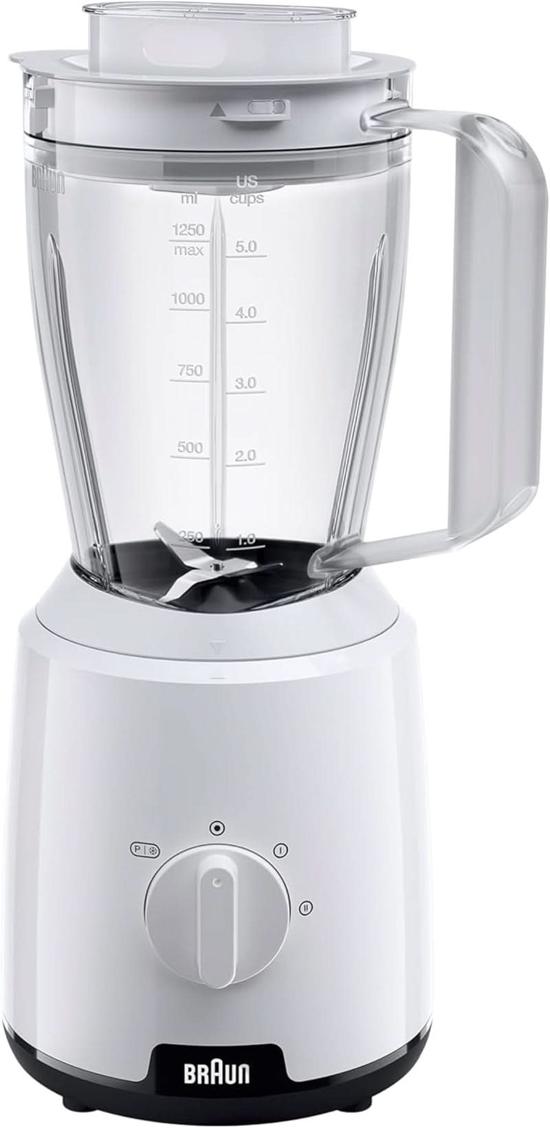 Braun Powerblend 1 JB1050WH - Batteur sur socle avec 1,5 L de mélangeurs en verre, accessoires de cuisine pour les mélangeurs, les purificateurs et les mélangeurs, fonction Ice-Crush, 2 vitesses, 600 watts, blanc Bucatarie Naty Shop blanc Standard-Mixaufsatz