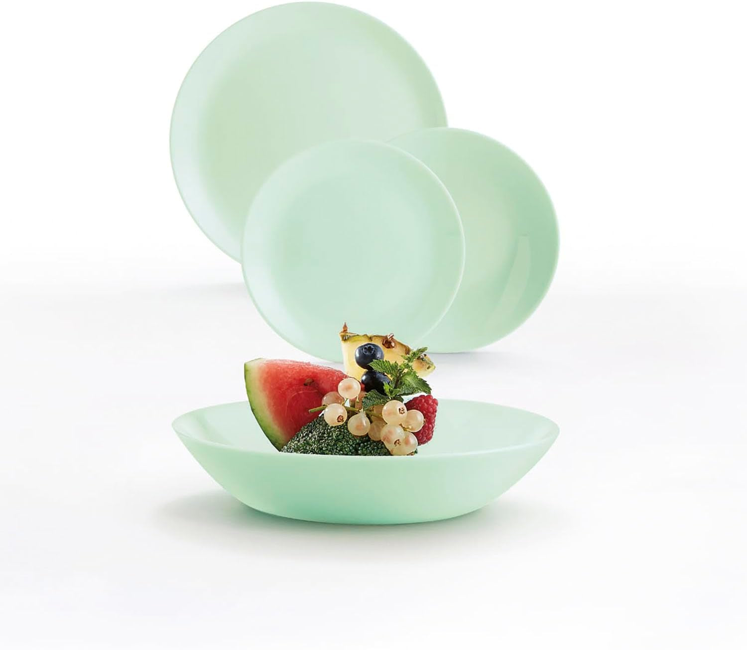 Service de table en verre opale, vert, 12 pièces, pour 4 personnes