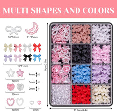 500 pcs 3D Nail Charm Schleifen Charms Nail Art Charms Schleife Nagel Charms Nägel Nail Art Schleifen Nageldekorationen Mit Aufnahmewerkzeug Für Frauen und Mädchen Nagel-Diy-Zubehör