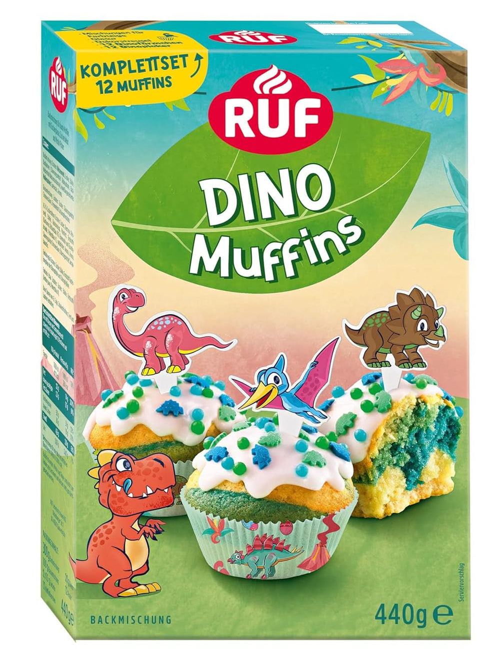RUF Dinolino Cake, Gâteau en feuille tricolore au goût de citron, 850 grammes Sprinkles Naty Shop Dinomuffins