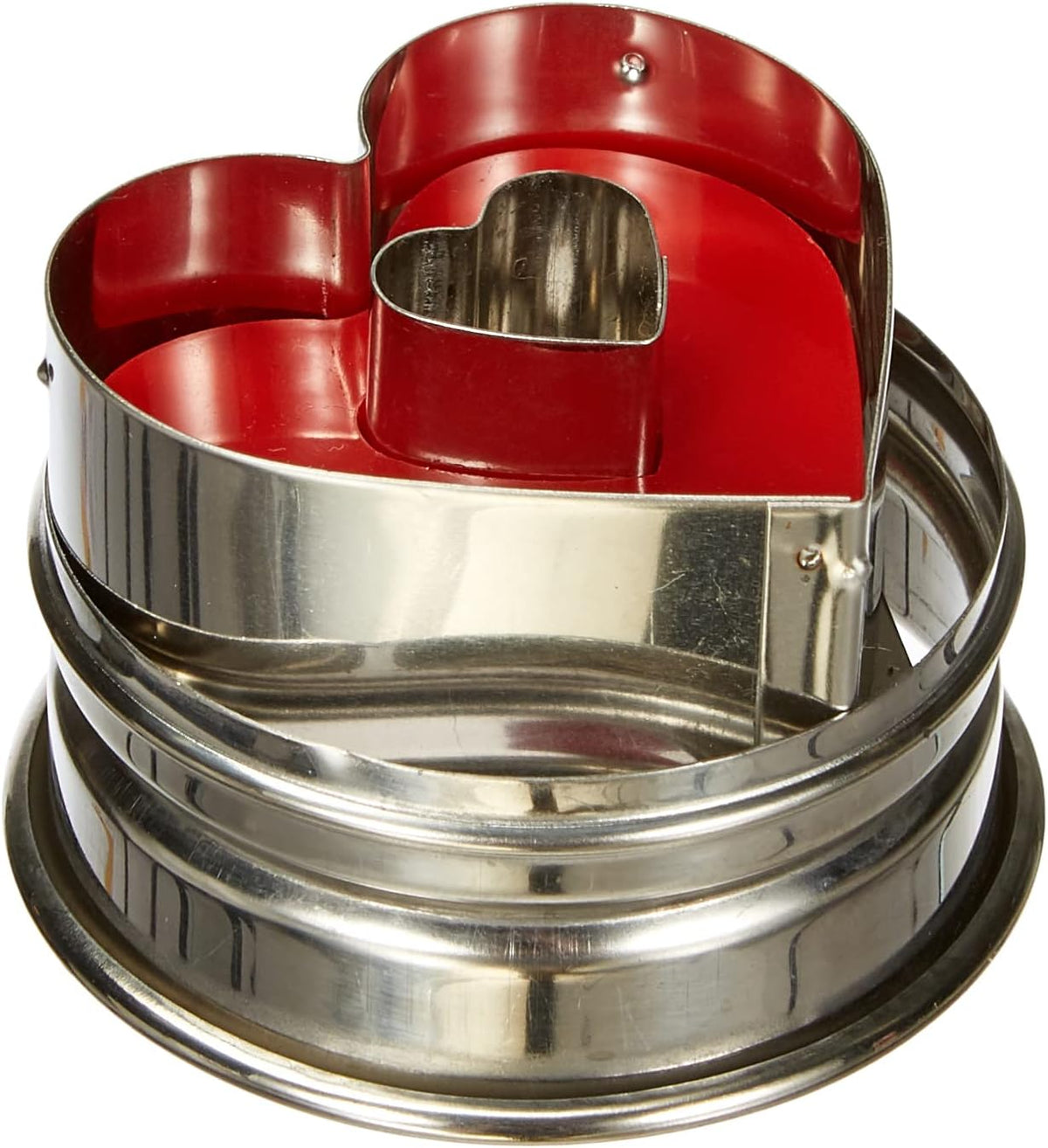 Städter 966353 Emporte-pièce éjecteur, forme cœur, acier inoxydable, diamètre 4,8 cm, argent/rouge, 4,8 x 4,8 x 4,8 cm