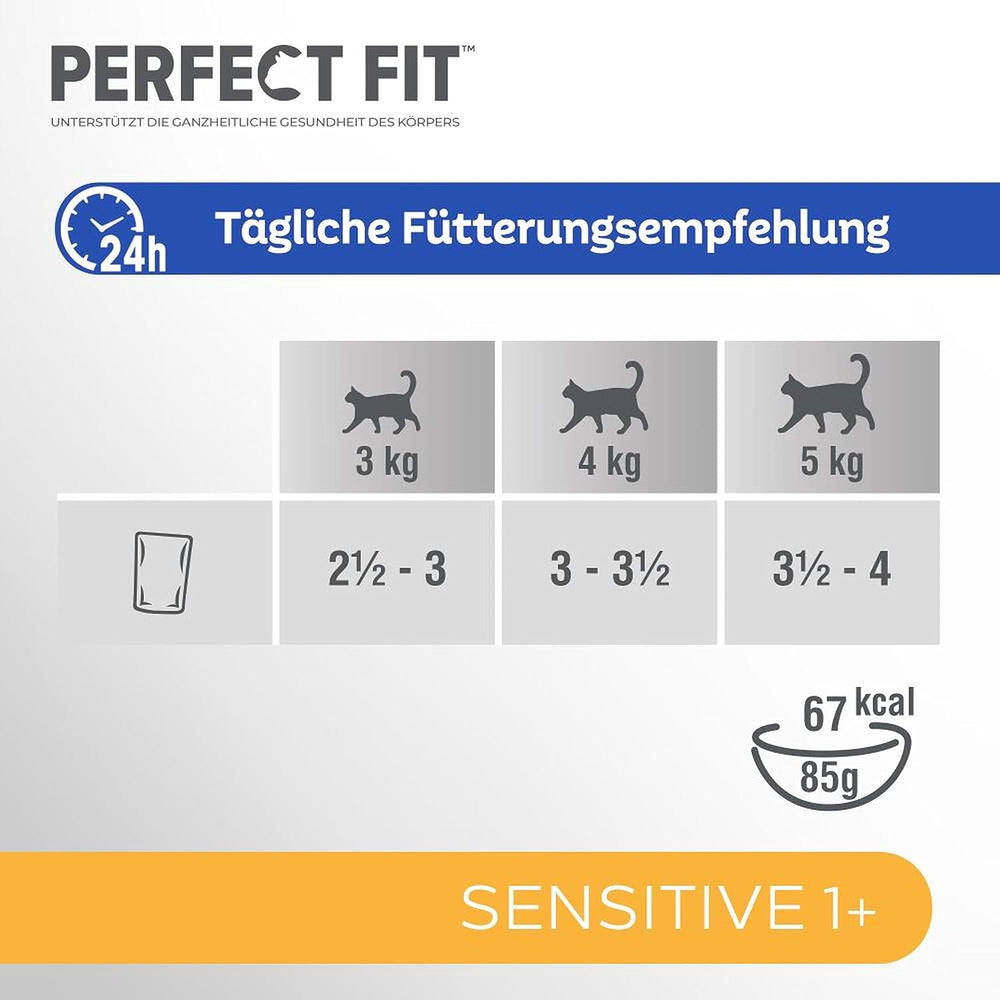 Nourriture humide pour chats Perfect Fit Sensitive 1+ au poulet en sauce, 12 sachets, 12 x 85g - Nourriture humide premium pour chats sensibles à partir de 1 an, sans blé ni soja, pour favoriser la digestion