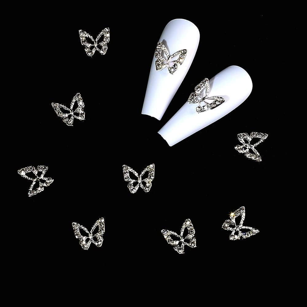 10 pièces en alliage papillon ongles breloques métal Nail Art pendentif pierres pour diamants ongles gemmes ongles bijoux Art décorations Nail Art fabrication de bijoux