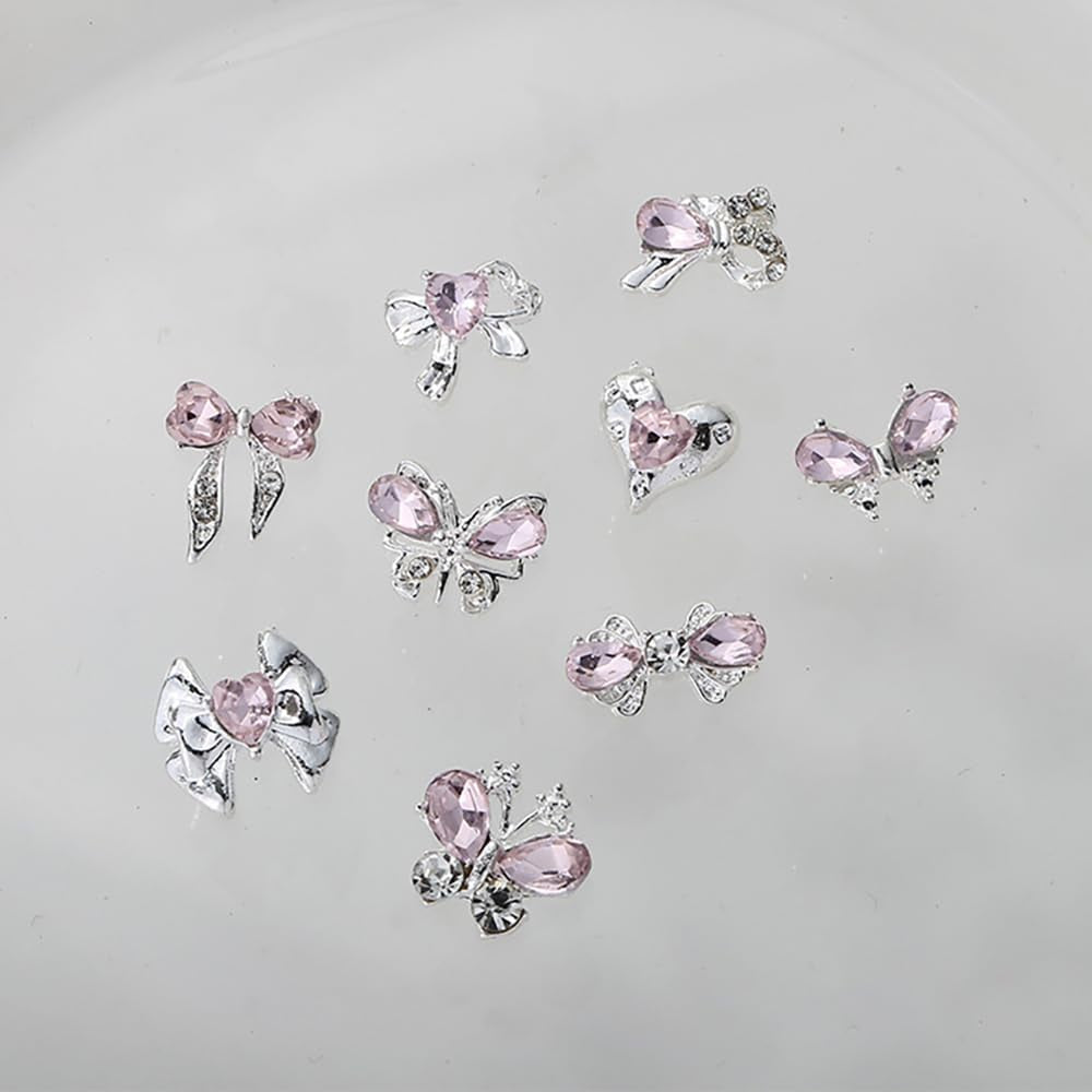 Luxus Rosa Diamant Nagel Charms 3D Butterfly Nail Art Charms Bow Nail Charms Y2K Heart Charms Nägel Zubehör Schmetterling Herz Schleife Nageldesign Edelsteine ​​Strasssteine ​​Glitzersteine ​​Nagelschmuck