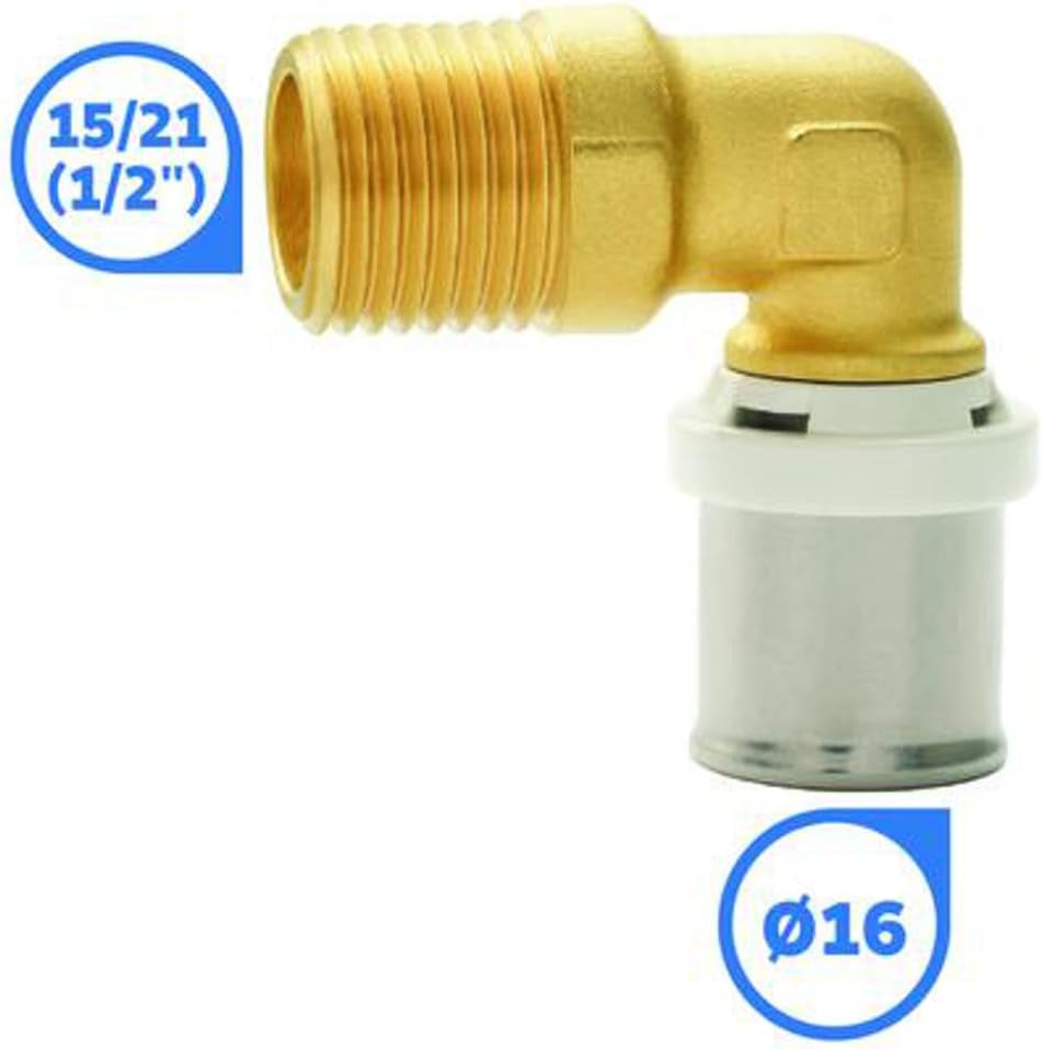 SOMATHERM PENTRU TINE - / 5711-16-15 - Țeavă de presare cu cot Ø16 multistrat - M15 / 21 (1/2 '') Conectarea unei țevi multistrat cu diametrul Ø16