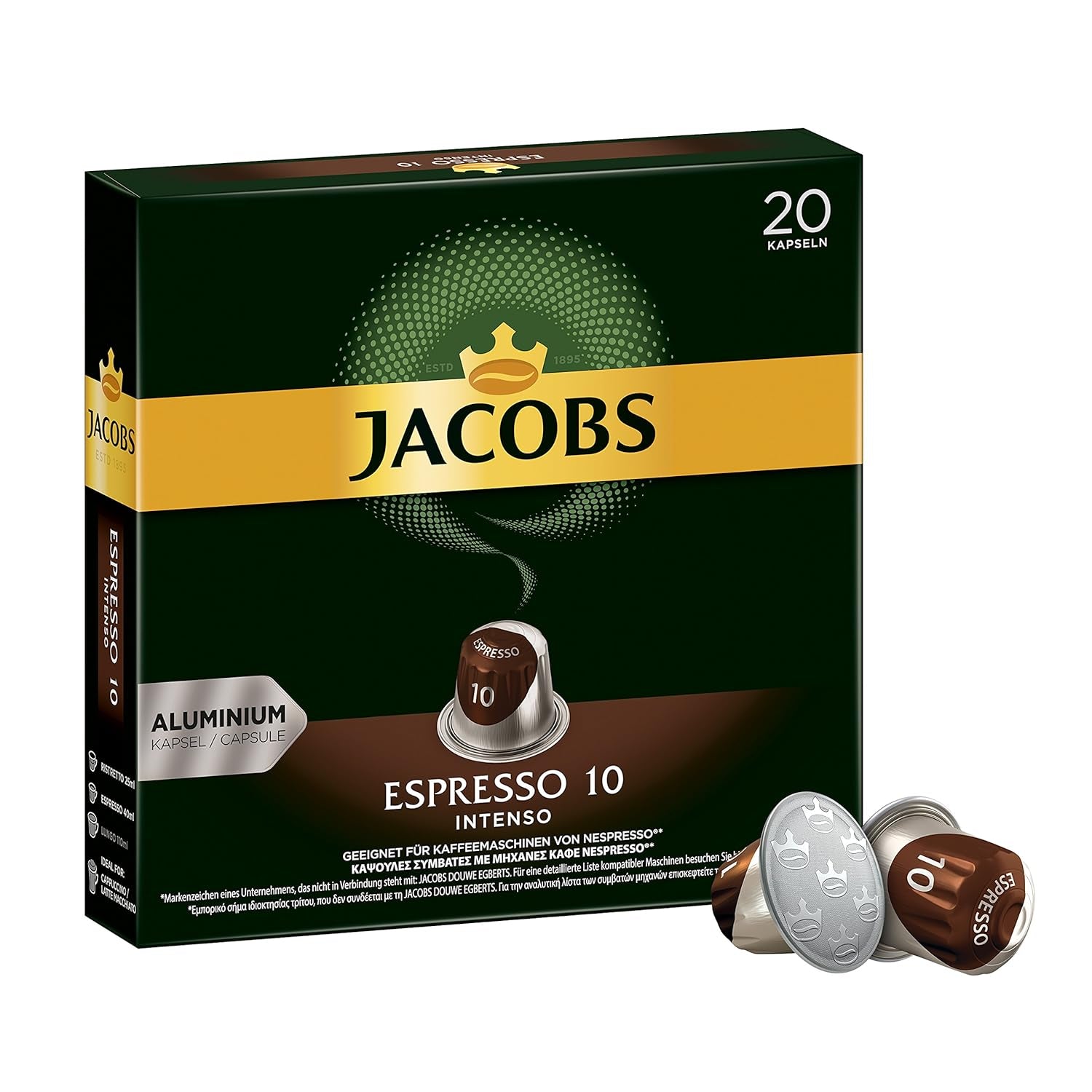 Capsules de café Espresso Intenso, Intensité 10 sur 12, 10 x 20 capsules de café et café krönung Crema, 200 capsules compatibles Nespresso, 10er Pack, 10 x 20 capsules de café, 1040 g