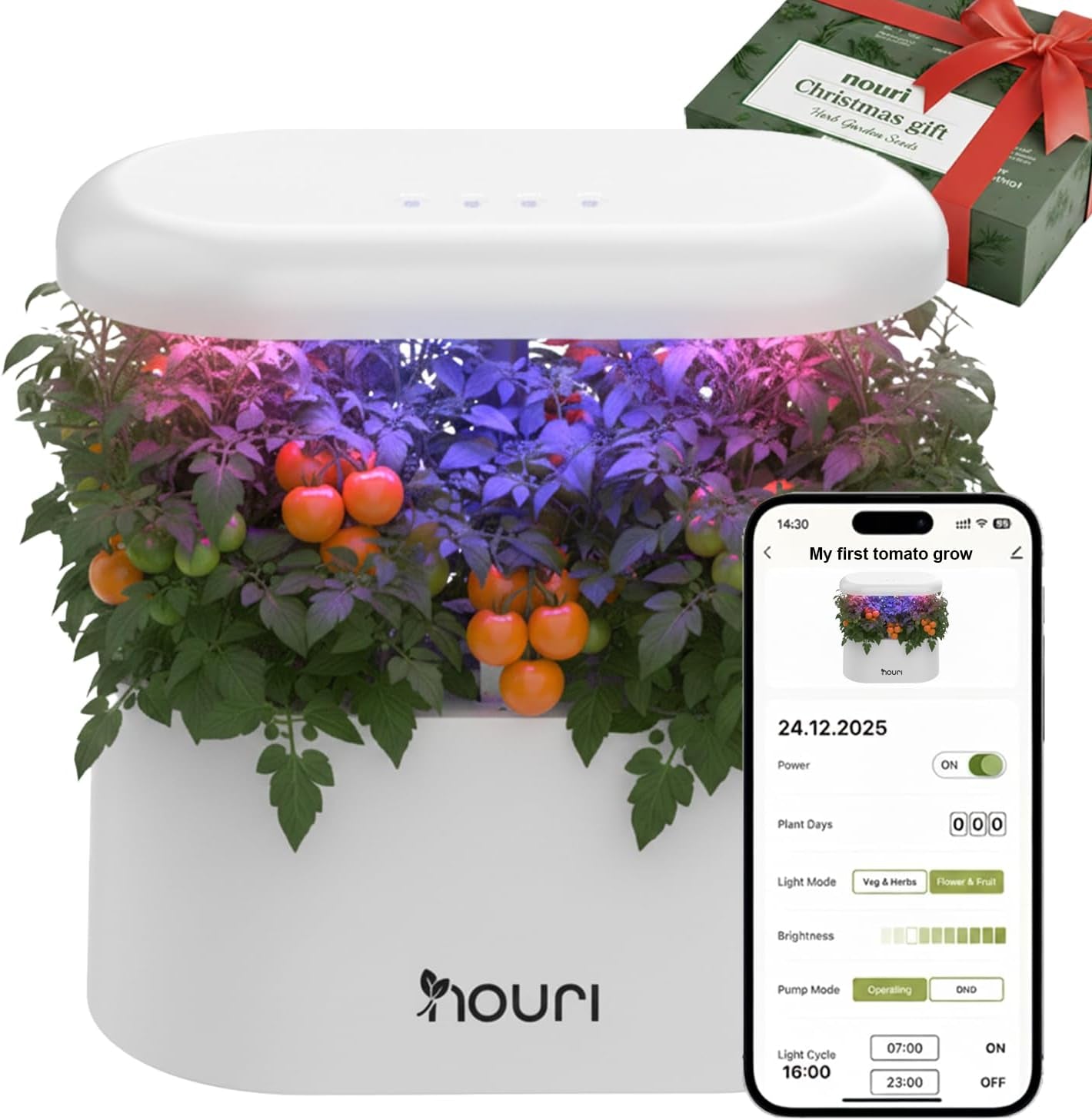 Nouveau pont 7 + basilic héritage | Jardin intelligent pour les cuisiniers à domicile | Système de culture hydroponique | Lampes de culture LED | Kit de jardinage d'herbes aromatiques d'intérieur pour les amateurs de plantes et les jardiniers, blanc