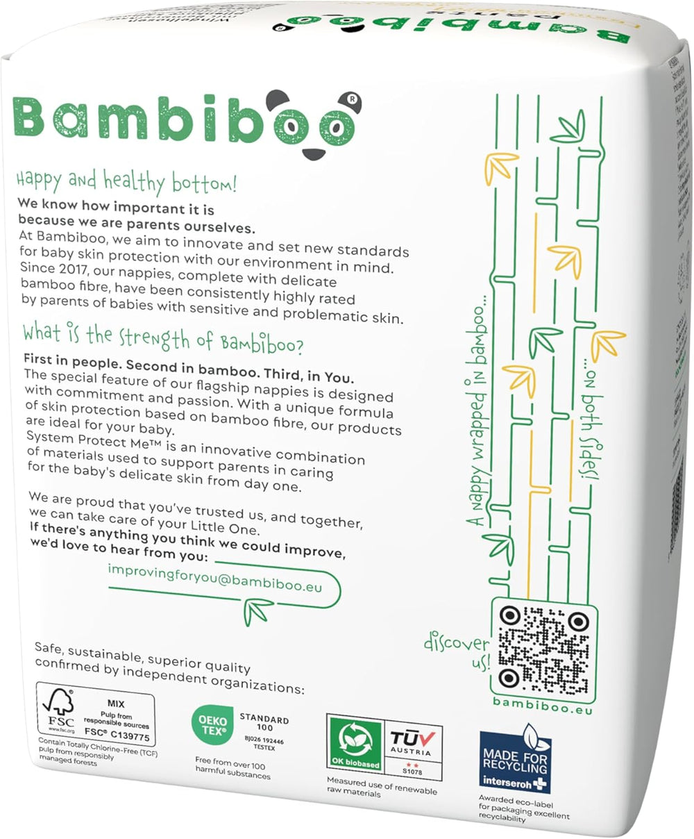 Bambiboo Couches jetables, respectueuses de la peau, fibre de bambou fine - Couches pour bébé - Couvre-couches jetables - Protection de la peau sensible - Très absorbante - Taille 4 (Maxi), 16 pièces