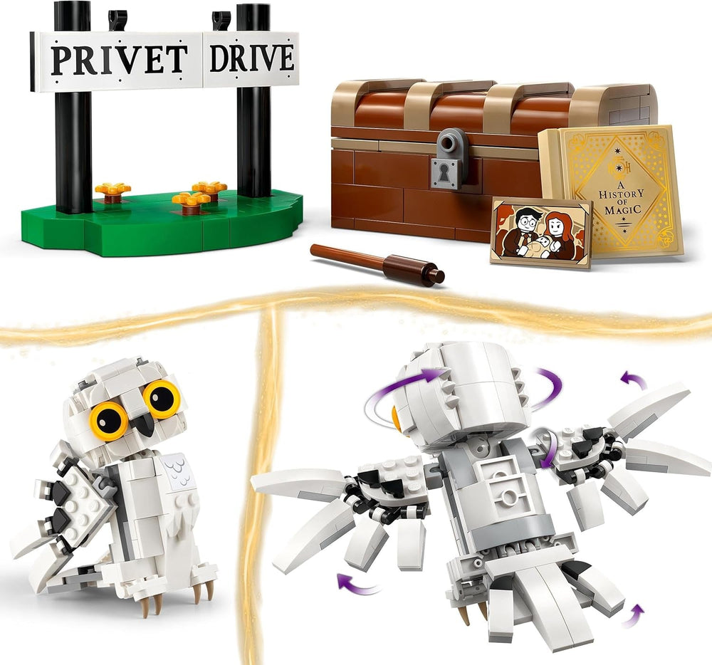 LEGO Harry Potter Hedwige à Privet Drive 4 Ensemble de hibou pour enfants, figurine d'animal à construire avec valise de Poudlard, petit cadeau pour les garçons, les filles et tous les fans à partir de 7 ans 76425 Jeux de construction Besuche den LEGO-Store
