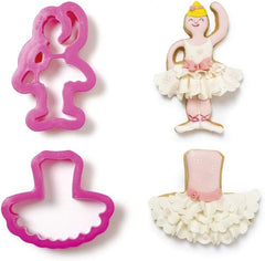 0255206 Moules à biscuits en plastique, danseuse et tutu, lot de 2, assortis