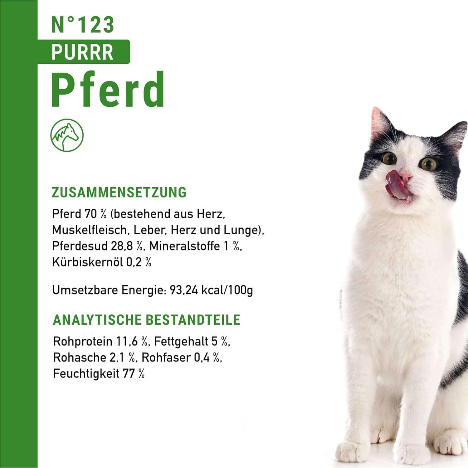 Hrană umedă pentru pisici Catz Finefood Purrrr Horse Monoprotein nr. 123, pentru pisici cu digestie sensibilă, conținut de carne de 70%, 6 cutii x 400 g