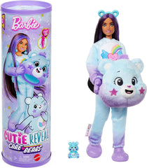 Barbie Cutie Reveal, poupée avec accessoires, Care Bears série 2, Dream Bright Bear avec 10 surprises, dont un changeur de couleur et un mini ours, JFV61