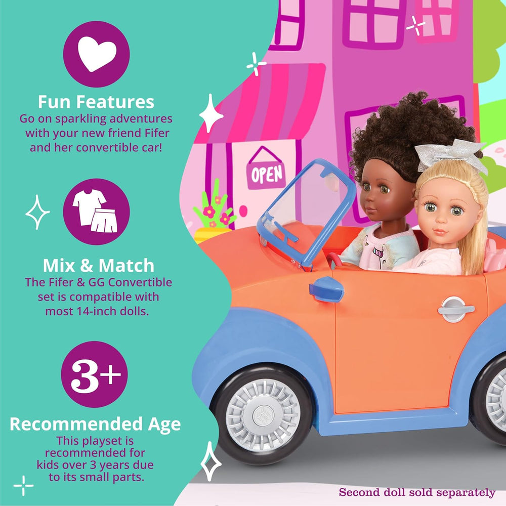 Glitter Girls - Fifer & GG Cabrio - 36 cm Puppe & Fahrzeug-Paket - Orangefarbener Oldtimer - 3 ans +