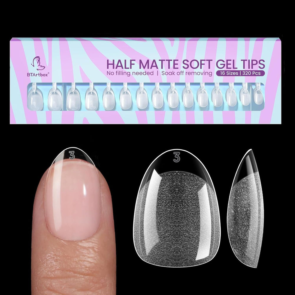 Btartbox Faux-ongles en amande extra courts - Gel à couverture complète X Soft XS - Semi-mat préformé pour salon d'ongles larges 320 pièces