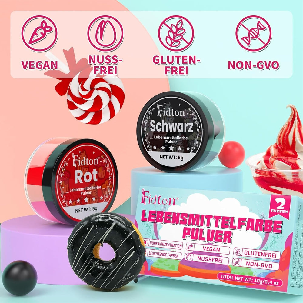 Colorant alimentaire en poudre - 2 couleurs colorant alimentaire hydrosoluble ultra concentré, colorant alimentaire pour fondant, colorant alimentaire, macarons, pâtisserie, colorant alimentaire rouge et noir - 5 g