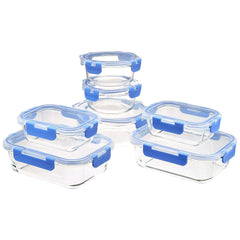 Amazon Basics Ensemble de 14 boîtes de conservation alimentaire avec couvercles en verre hermétiques sans BPA 7 récipients et 7 couvercles transparents avec ruban en silicone bleu Naty Shop Ensemble de 14 boîtes de conservation alimentaire