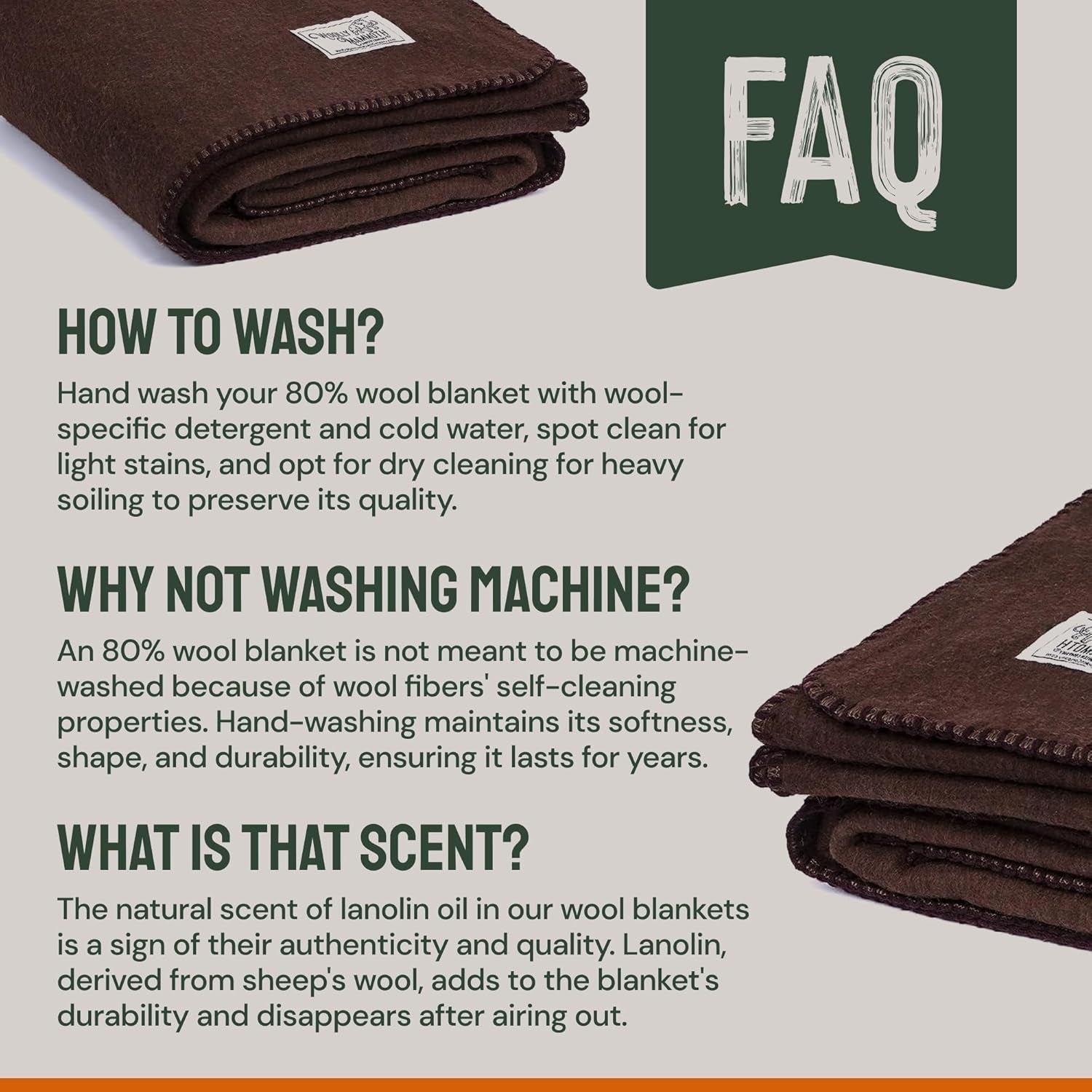 Couverture de camping Woolly Mammoth Woollen Co., extra large, laine mérinos, l'équipement extérieur parfait pour le bushcraft, le camping, le trekking, la randonnée, la survie ou la couverture de cabine. Marron, 168 X 228 Lits et Couvertures Woolly Mammoth Woollen Company