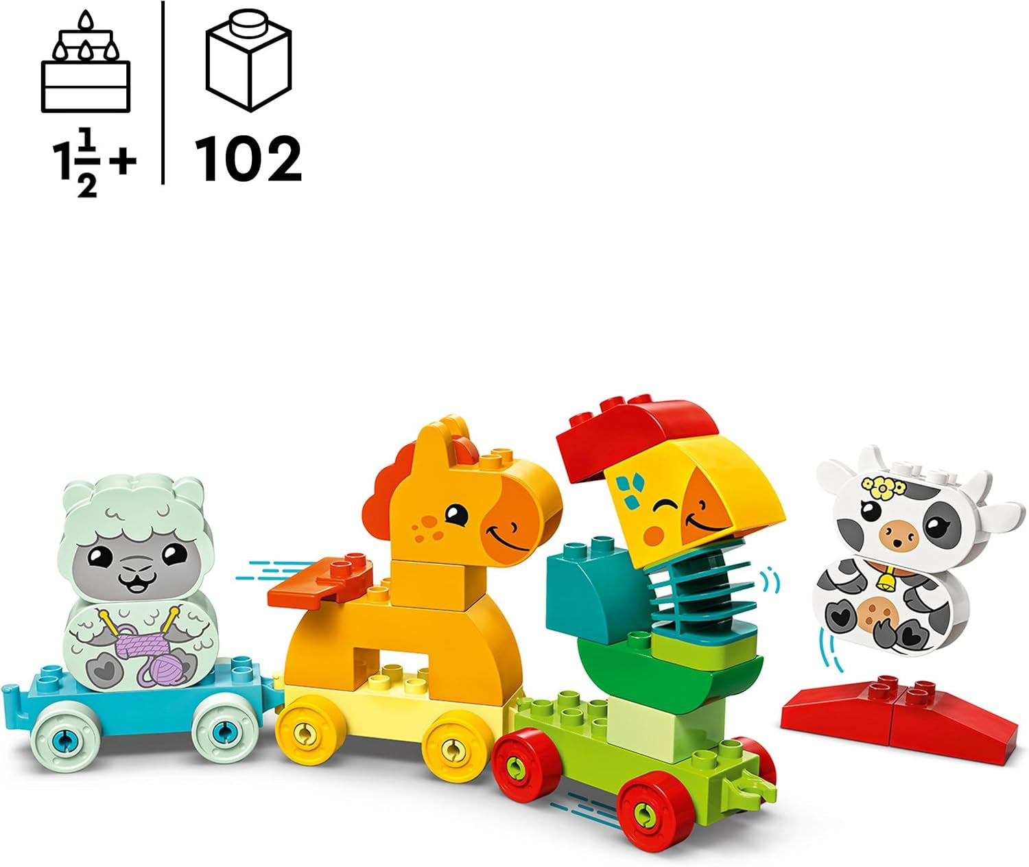 LEGO DUPLO My First Animal Train Set - Educational Toy for Toddlers - incl. Rooster, Horse, Lamb & Cow Farm Animal Figures, Birthday Gift for 1+ Year Old Boys & Girls - 10412