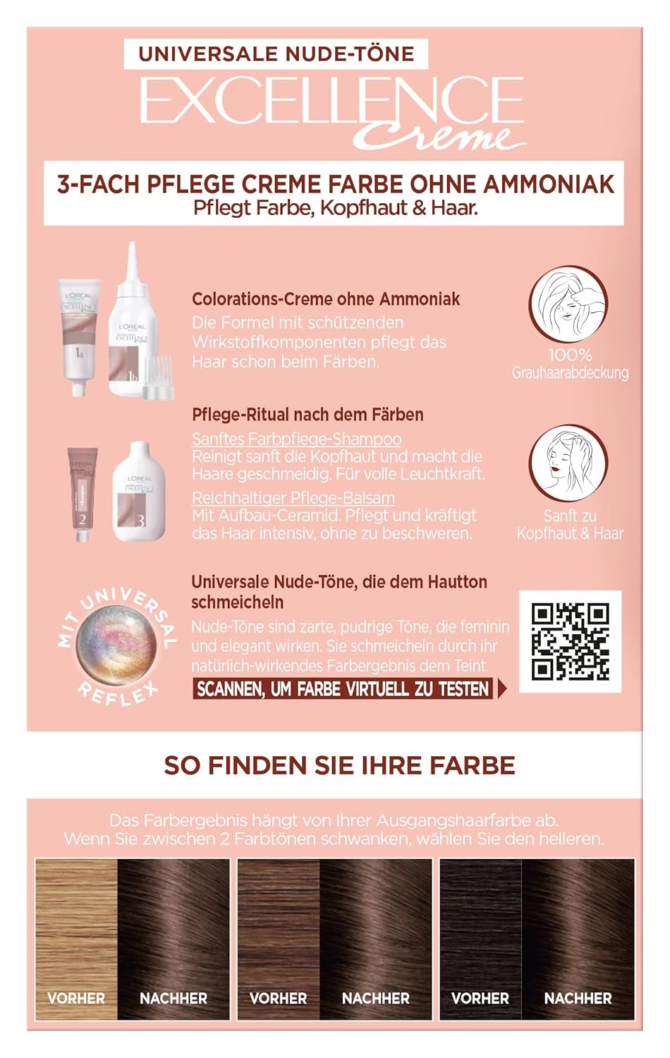 L'Oréal Paris Teinture capillaire permanente pour toutes les carnations, coloration sans ammoniaque, tons nude universels avec couverture complète des cheveux gris, Excellence Creme, no. 5U Châtain clair (marron), 1 pc Teinture pour cheveux Naty Shop