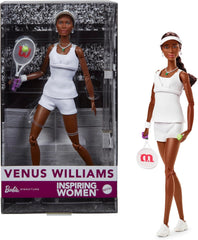 Barbie Inspiring Women Series Venus Williams Poupée mannequin avec uniforme signé et raquette de tennis avec boîte de présentation HRM49