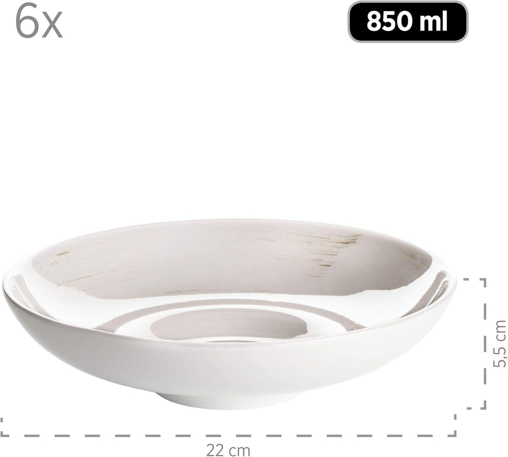 MÄSER 931605 Serie Derby Premium Tafelservice Für 6 Personen in Gastronomie-Qualität, 12-Teiliges Modernes Teller Set Mit Handpinseleffekt, Weiß, Durable Porzellan Seturi vesela masa Naty Shop