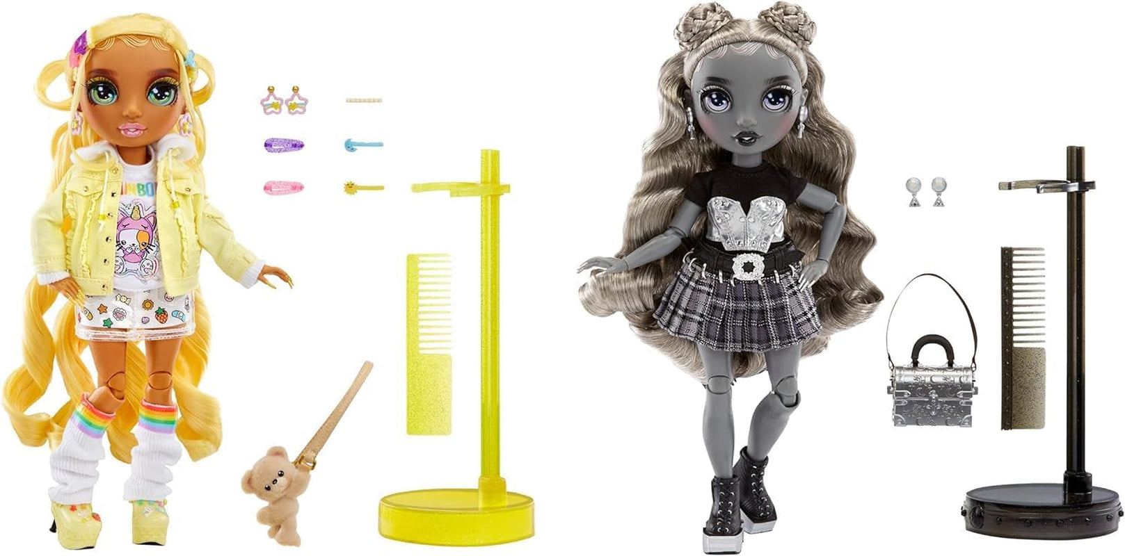 Édition spéciale Rainbow High Shadow High - Madison Twins Sunny et Luna - 2 poupées mannequins en tenues de créateurs jaunes et grises, à mélanger et à assortir avec des accessoires - Pour collectionneurs et enfants de 4 à 12 ans