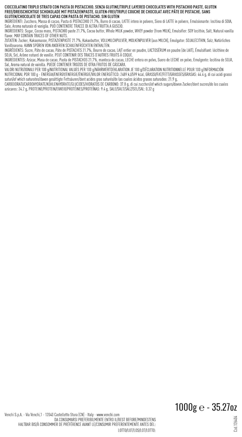 Venchi – Cremino Chocolat Noir à la Pistache, Pralines en sachet de 1 kg, au Chocolat Noir et Pistache Entière, Sans Gluten, Sans Colorant et Sans Conservateur